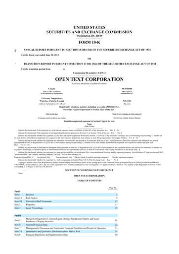 Thumbnail OpenText 10-K Annual Report 2012