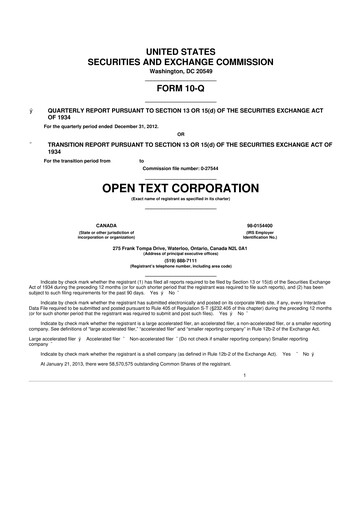 Thumbnail OpenText 10-Q Quarterly Report FY2013 