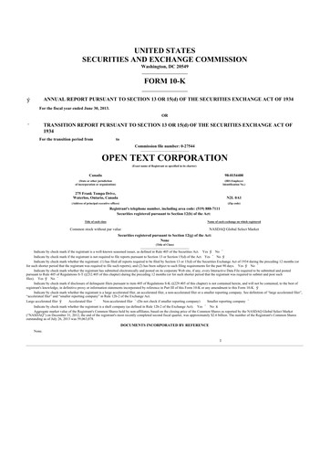 Thumbnail OpenText 10-K Annual Report 2013