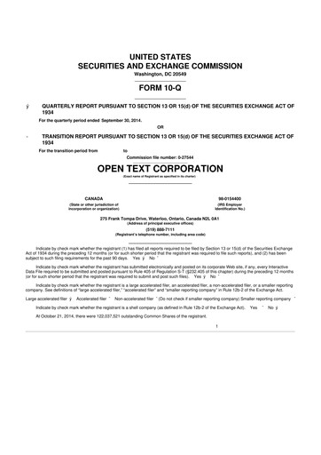 Thumbnail OpenText 10-Q Quarterly Report FY2015 