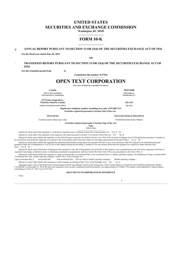 Thumbnail OpenText 10-K Annual Report 2015