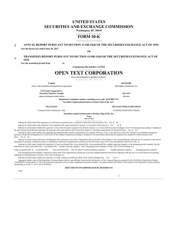 Thumbnail OpenText 10-K Annual Report 2017