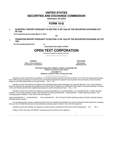 Thumbnail OpenText 10-Q Quarterly Report FY2018 