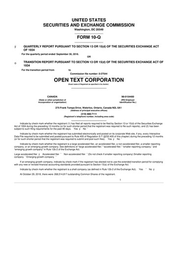 Thumbnail OpenText 10-Q Quarterly Report FY2019 