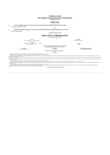 Thumbnail OpenText 10-K Annual Report 2021