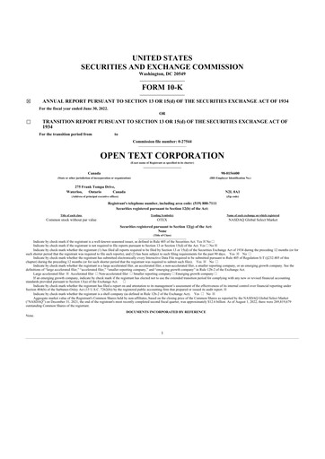 Thumbnail OpenText 10-K Annual Report 2022