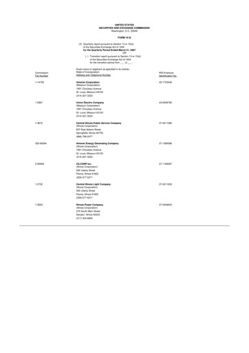 Thumbnail Ameren
 10-Q Quarterly Report FY 