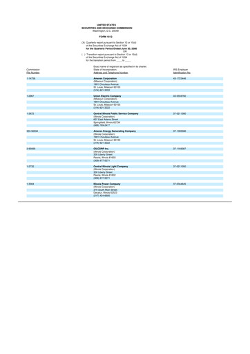Thumbnail Ameren
 10-Q Quarterly Report FY 