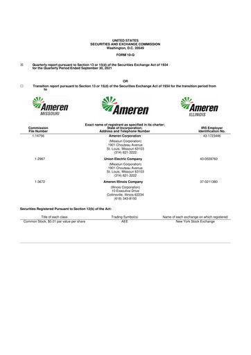 Thumbnail Ameren
 10-Q Quarterly Report FY 