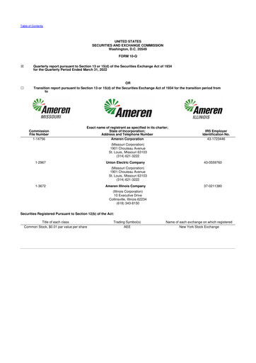 Thumbnail Ameren
 10-Q Quarterly Report FY 