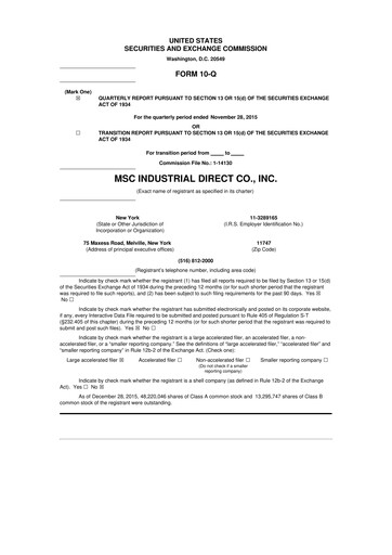 Thumbnail MSC Industrial Direct 10-Q Quarterly Report FY2016 