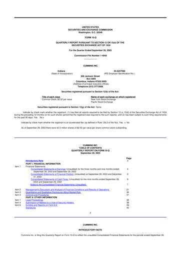 Vorschaubild Cummins
 10-Q Quartalsbericht  