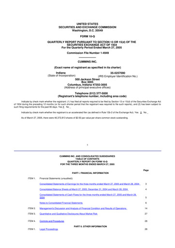 Thumbnail Cummins
 10-Q Quarterly Report FY 