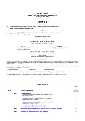 Miniature Forward Industries 10-Q Rapport trimestriel  