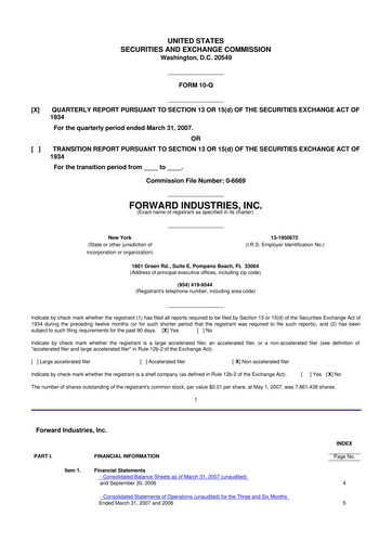 Miniature Forward Industries 10-Q Rapport trimestriel  