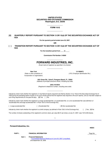 Miniature Forward Industries 10-Q Rapport trimestriel  