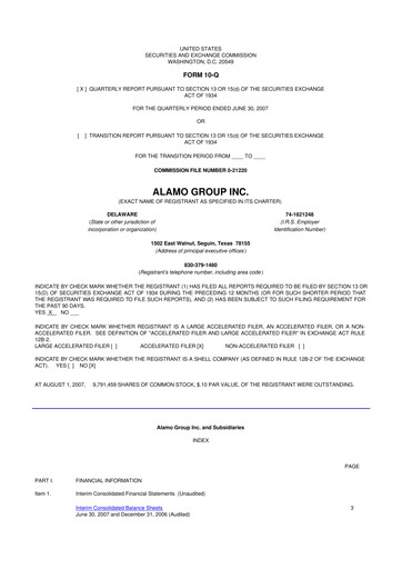 Thumbnail Alamo Group 10-Q Quarterly Report FY 