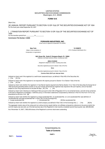Miniature Forward Industries 10-K Rapport annuel 