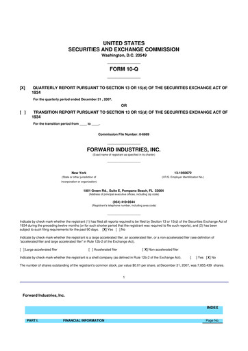 Miniature Forward Industries 10-Q Rapport trimestriel  