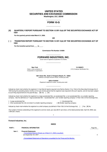 Miniature Forward Industries 10-Q Rapport trimestriel  