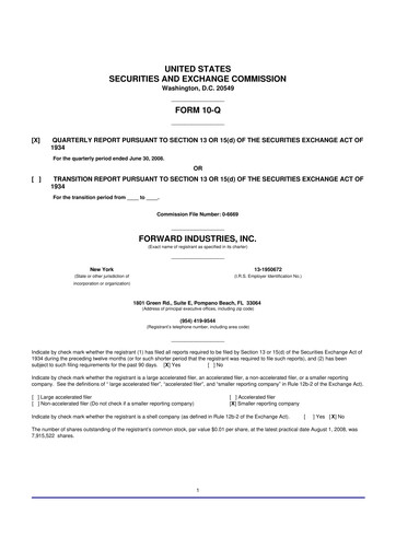Miniature Forward Industries 10-Q Rapport trimestriel  