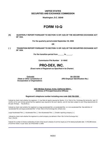 Miniature Pro-Dex 10-Q Rapport trimestriel  