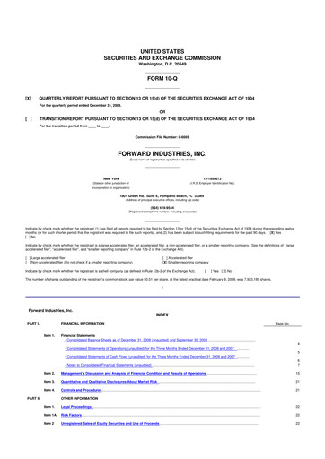 Miniature Forward Industries 10-Q Rapport trimestriel  
