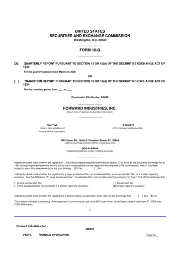 Miniature Forward Industries 10-Q Rapport trimestriel  