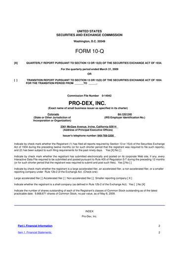 Miniature Pro-Dex 10-Q Rapport trimestriel  