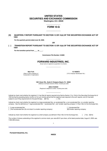 Miniature Forward Industries 10-Q Rapport trimestriel  