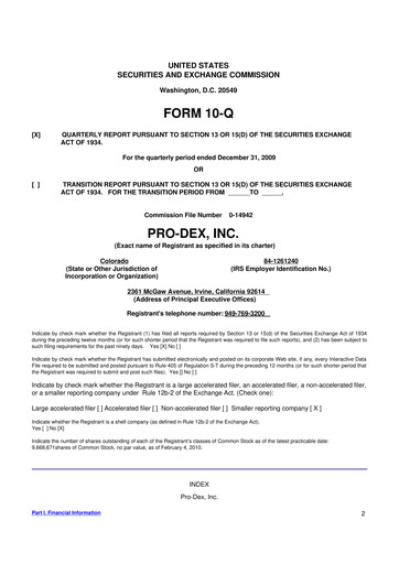 Miniature Pro-Dex 10-Q Rapport trimestriel  