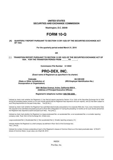 Miniature Pro-Dex 10-Q Rapport trimestriel  