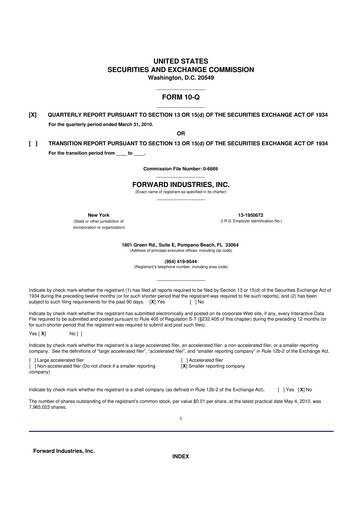 Miniature Forward Industries 10-Q Rapport trimestriel  