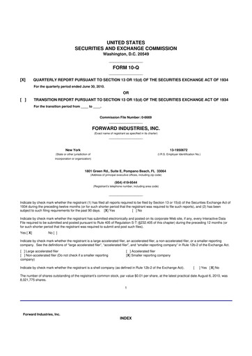 Miniature Forward Industries 10-Q Rapport trimestriel  