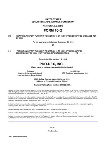 Miniature Pro-Dex 10-Q Rapport trimestriel  