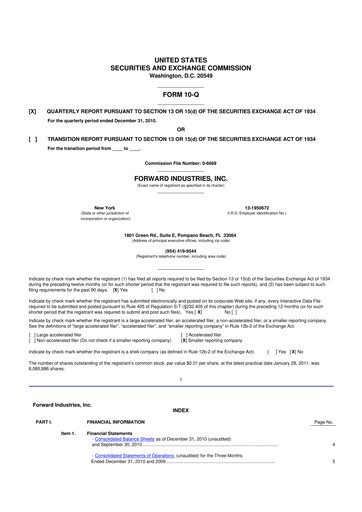 Miniature Forward Industries 10-Q Rapport trimestriel  