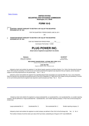 Thumbnail Plug Power 10-Q Quarterly Report FY 