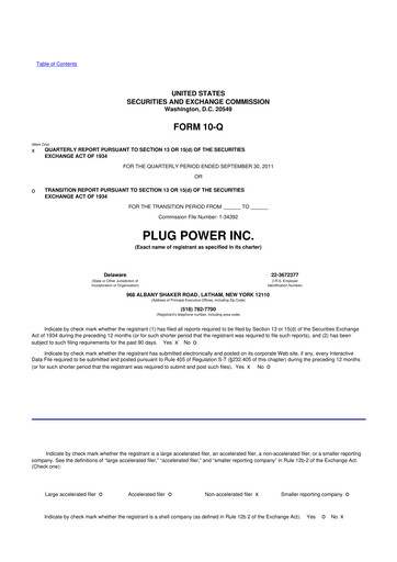 Thumbnail Plug Power 10-Q Quarterly Report FY 