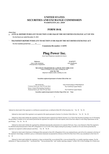 Thumbnail Plug Power 10-K Annual Report 2011