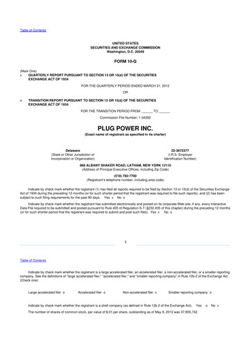 Thumbnail Plug Power 10-Q Quarterly Report FY 
