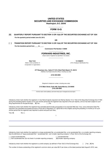 Miniature Forward Industries 10-Q Rapport trimestriel  