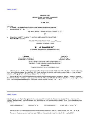Thumbnail Plug Power 10-Q Quarterly Report FY 