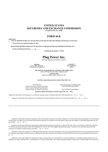 Thumbnail Plug Power 10-K Annual Report 2012