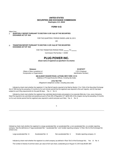 Thumbnail Plug Power 10-Q Quarterly Report FY 