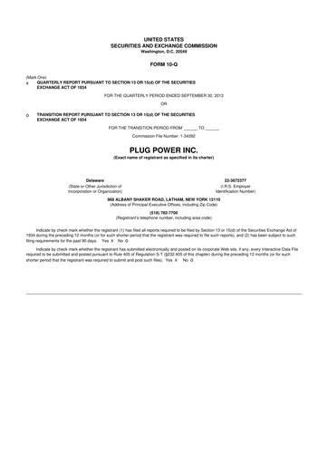 Thumbnail Plug Power 10-Q Quarterly Report FY 