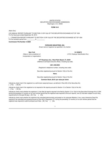 Miniature Forward Industries 10-K Rapport annuel 2013