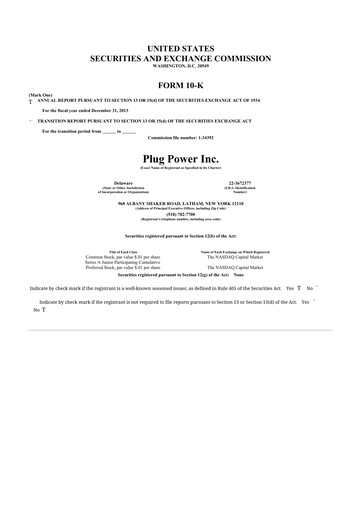 Thumbnail Plug Power 10-K Annual Report 2013