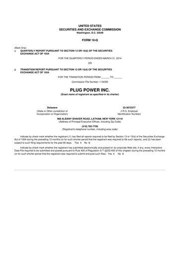 Thumbnail Plug Power 10-Q Quarterly Report FY 