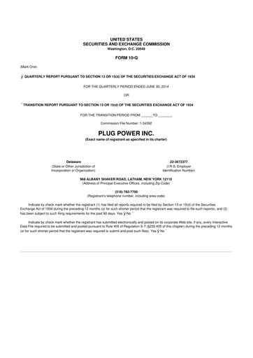 Thumbnail Plug Power 10-Q Quarterly Report FY 