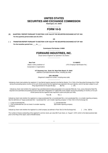 Miniature Forward Industries 10-Q Rapport trimestriel 2014 